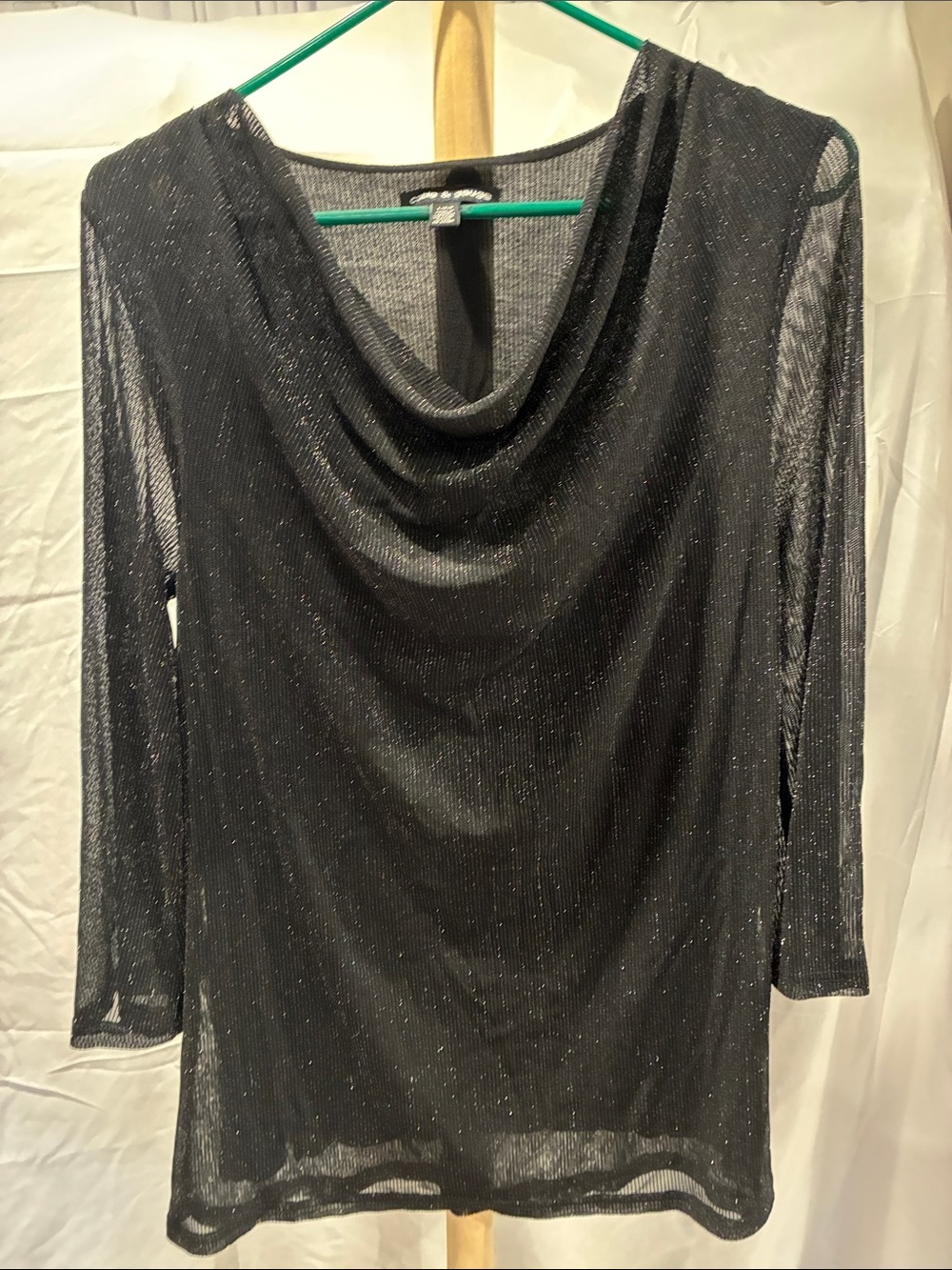 Cable & Gauge Black Shimmer Cowl Neck elegant blouse